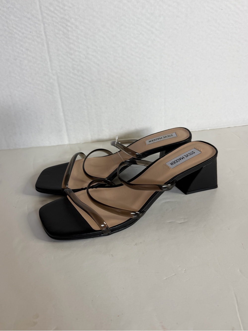 Steve Madden Hanya Black Sandal with Clear Straps Block Heel
